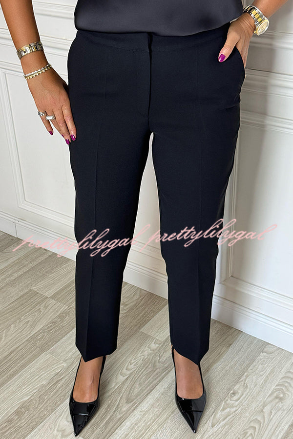 Social Time High Rise Elastic Zipper Waist Pocket Straight-leg Pants