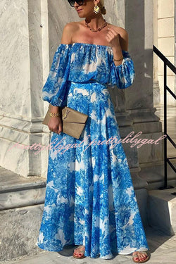 Bali Breeze Floral Off Shoulder Elastic Waist Vacation Maxi Dress