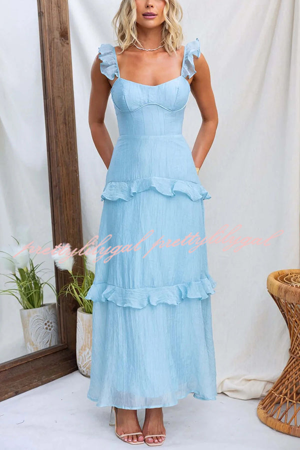 Solid Color Halter Backless Tie Elegant Ruffle Maxi Dress