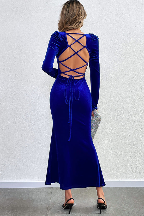 Velvet Long-sleeved Sexy Backless Slim Fit Fishtail Maxi Dress