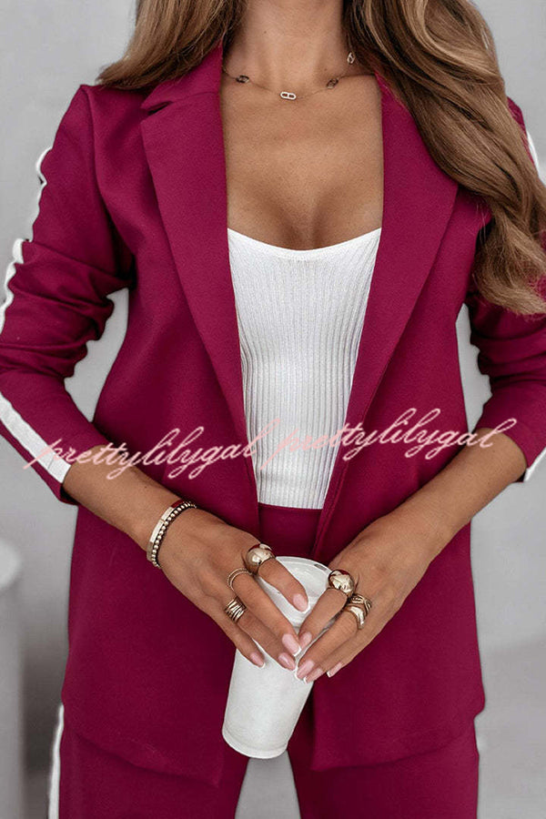 Working Casual Days Long Sleeve Lapel Blazer and Elastic Waist Pocket Straight Pants Set