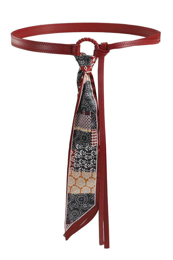 Vintage Silk Scarf Leather Thin Belt