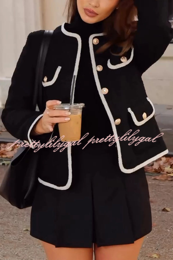 Fashionable Contrast Color Long Sleeve Button-decorated Casual Jacket