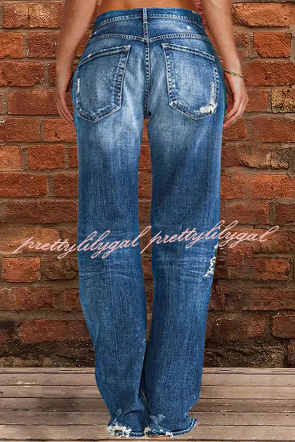 Vintage Washed Ripped Wide Leg Jeans