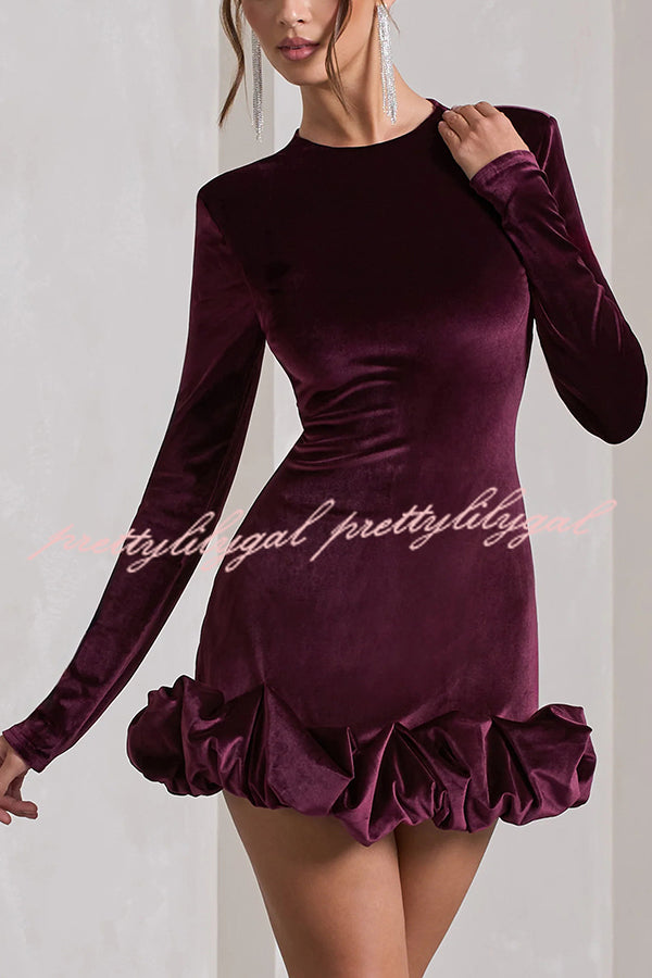 Solid Color Velvet Slim-fit Long-sleeved Mini Dress