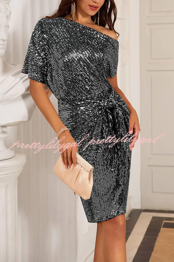 Solid Sequined Elegant Strappy Mini Dress