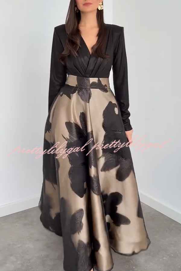 Chic Celebration Tulle Floral Pattern Jacquard High Rise Flared Maxi Skirt