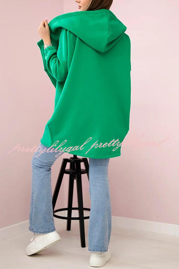 Solid Color Loose Hooded Zip-up Casual Sports Jacket