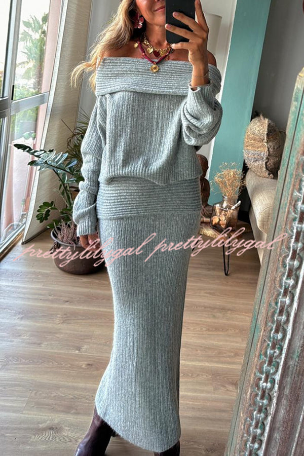 Luka Ribbed Knit Off Shoulder Long Sleeve Sweater and Stretch Maxi Skirt Set