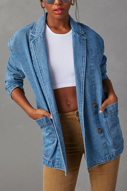 Breaking The Rules Denim Button Up Lapel Loose Blazer Jacket