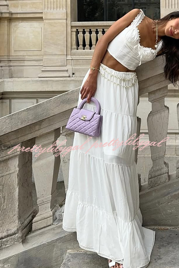 Fashionable Suspender Slim-fit Top and Elastic Waist Stitching Elegant Maxi Skirt Set