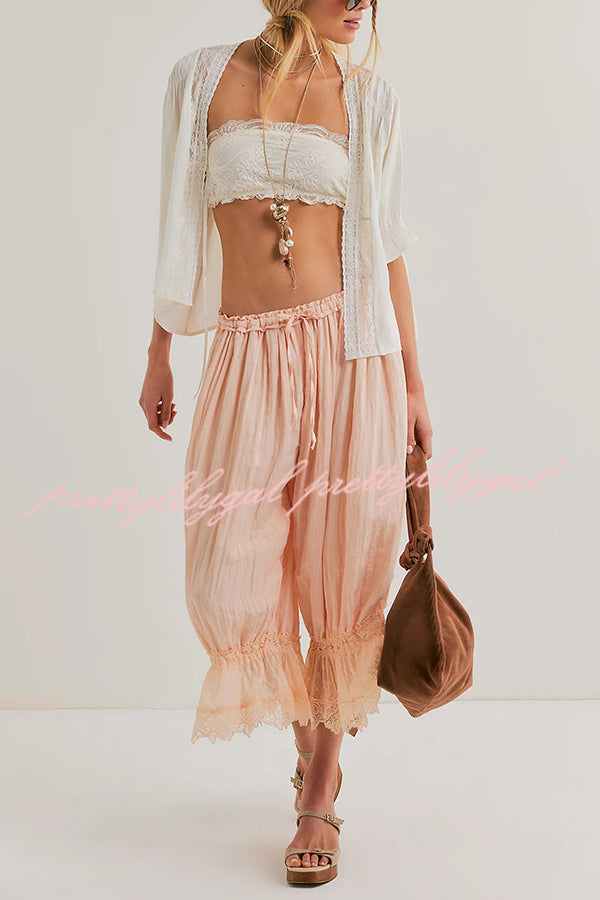 Pastoral Style Elastic Waist Lace Hem Bloomer Pants