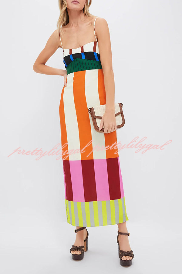 Beach Moment Linen Blend Unique Color Block Slip Maxi Dress Beach Moment Linen Blend Unique Color Block Slip Maxi Dress