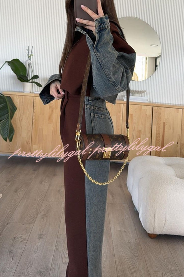 Sports Fashion Denim Patchwork Sweatshirt Fabric Zipper Long Sleeve Loose Jacket
