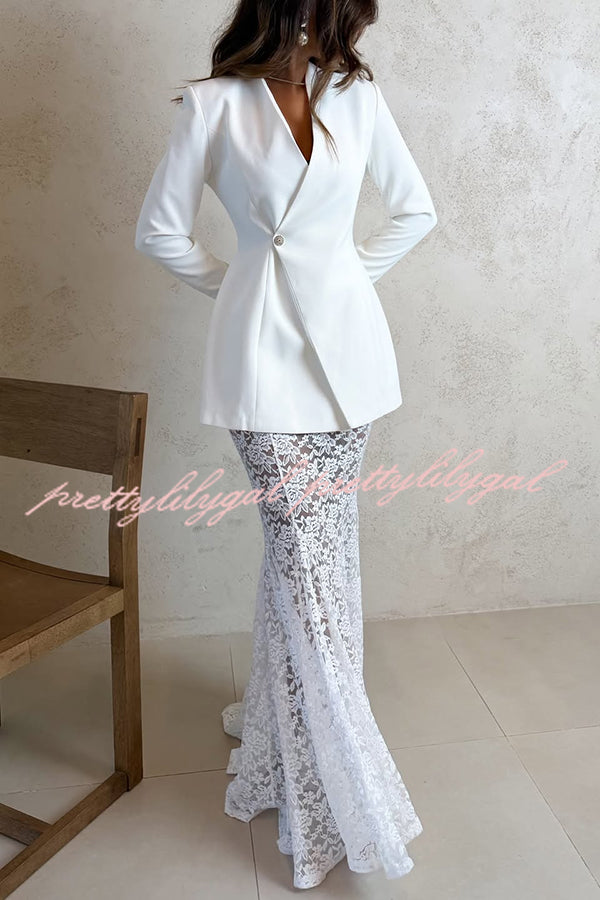 Poetic Muse Stand V-neck Rhinestone Button Up Long Sleeve Blazer