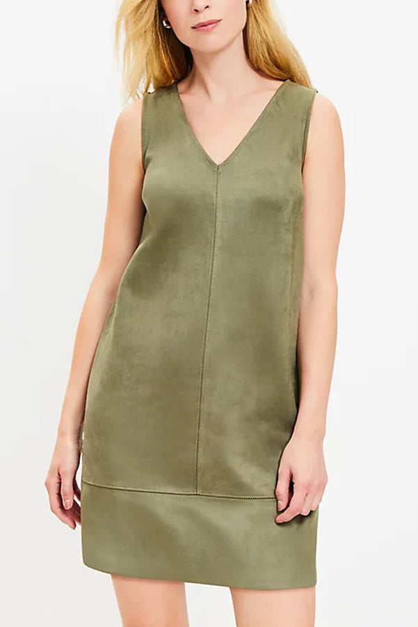 Found Your Style Faux Suede V-neck Sleeveless Shift Mini Dress