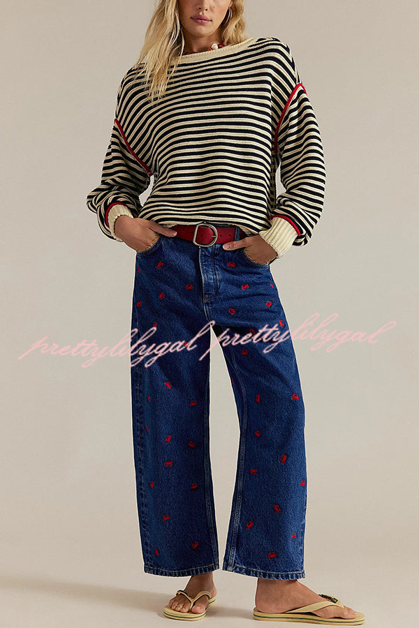 Fashion Striped Colorblock Loose Round Neck Long-sleeved Knitted Sweater