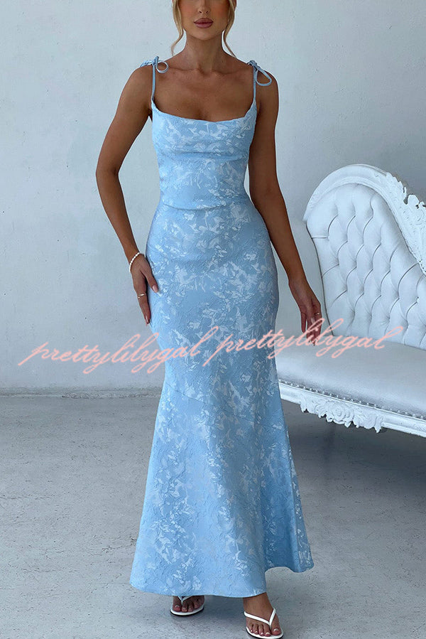 Jacquard Fabric Elegant Suspender Tie Slim Fishtail Maxi Dress