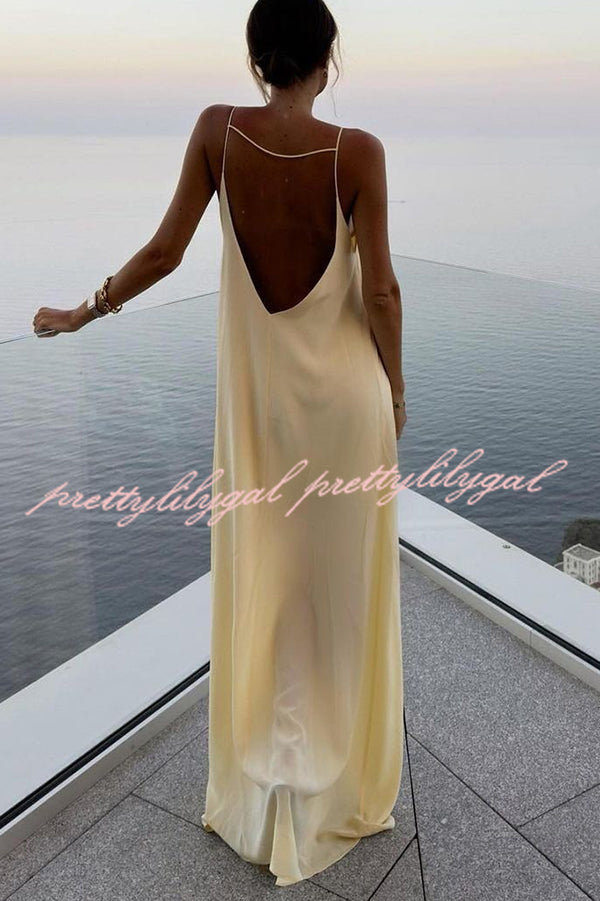 Sexy Satin Cutout Sling Backless Maxi Dress