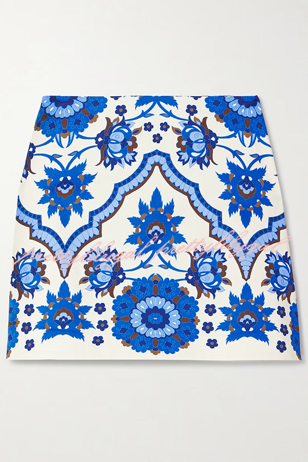 Unique Printed Round Neck Sleeveless Top and Casual Mini Skirt Set
