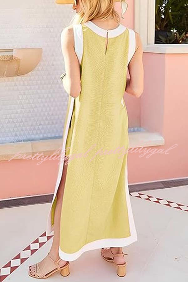 Ellie Contrast Color Sleeveless Midi Top and Elastic Waist Pocket Shorts Set