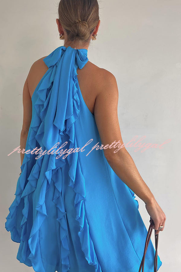 Oh So Sweet Chiffon High Neck Ruffle Pleated A-line Mini Dress