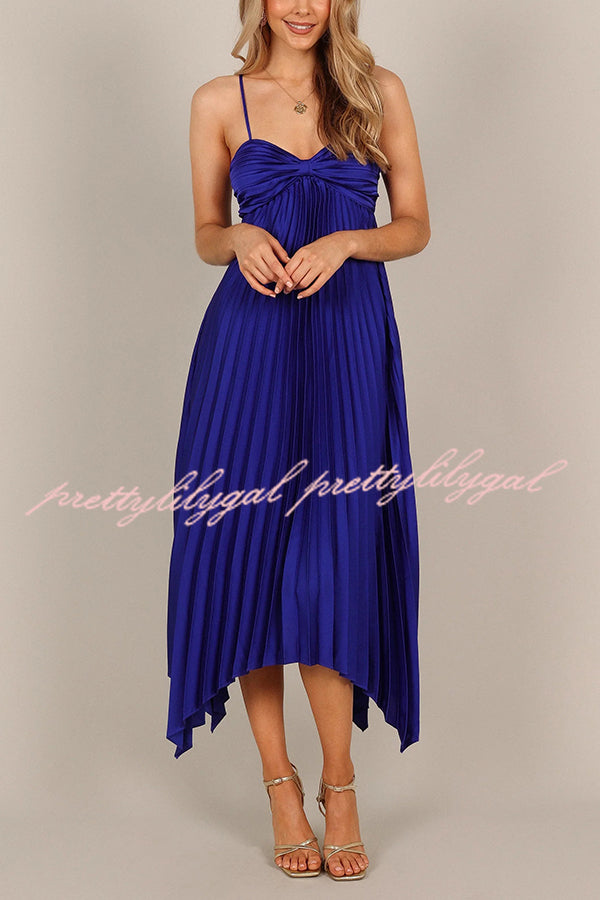 Solid Color Sexy Suspender Pleated Irregular Midi Dress