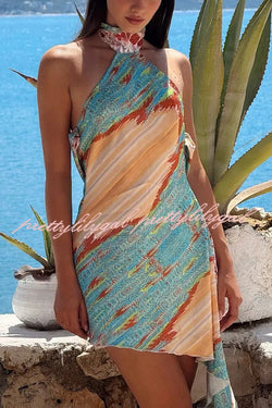 Unique Print Sexy Open Back Lace-Up Holiday Mini Dress