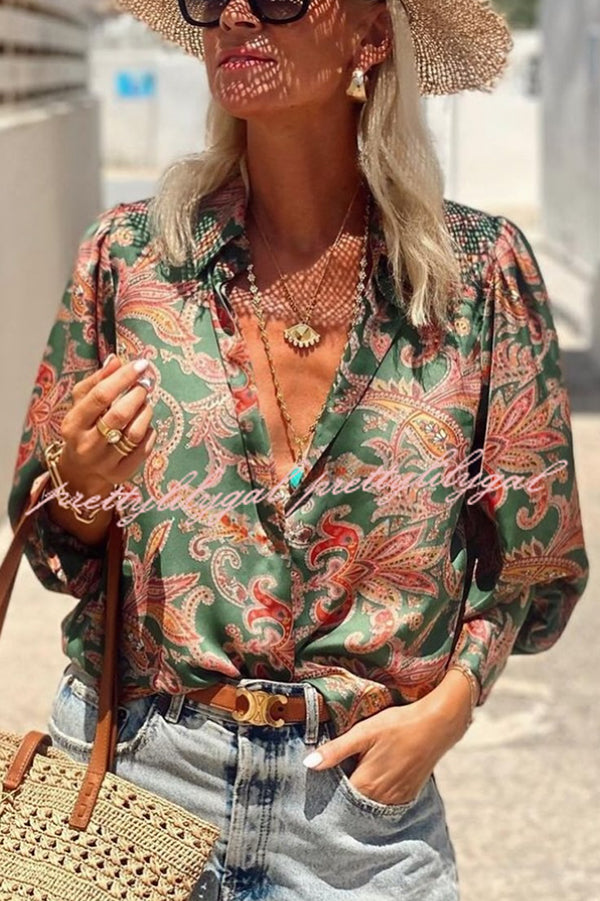 Unique Printed Loose Resort Long Sleeve Shirt