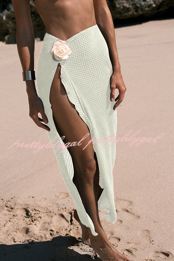 Solid Strappy Stretch Two-piece Bikini Swimsuit and Floral Embellished Maxi Cover-up Skirt Set