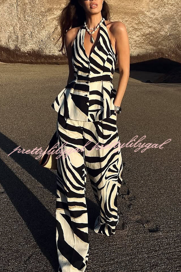 Zebra Print Casual Pocket Wide-leg Pants