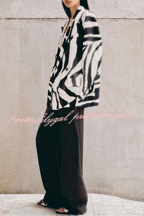 Breath of Freedom Animal Print Button Up Long Sleeve Lapel Loose Blazer