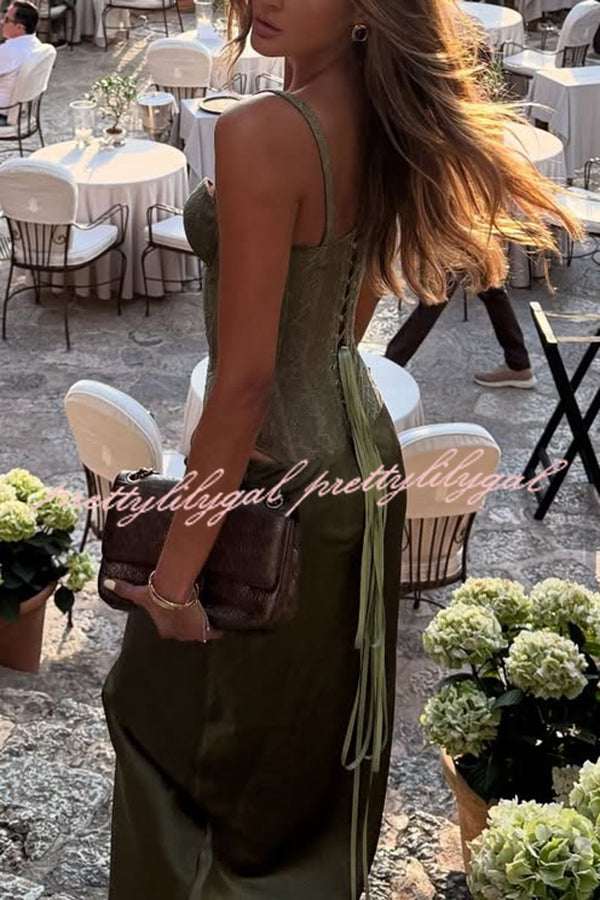 In A Fairytale Lace Corset Back Lace-up Slip Stretch Bodysuit
