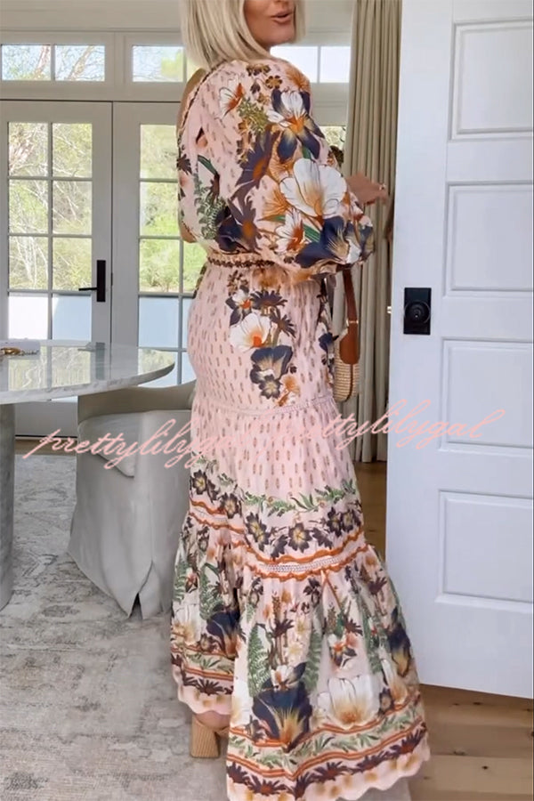 Dream Garden Unique Print One Shoulder Elastic Waist Pocket Maxi Dress