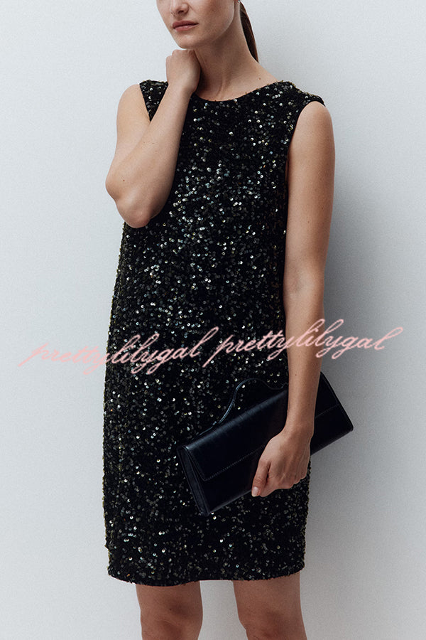 Glam Season Velvet Sequin Back Oversized Bow Design Sleeveless Loose Mini Dress