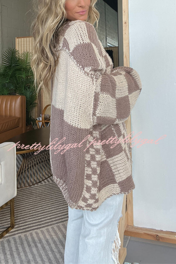 Casual Plaid Mid-length Loose Knitted Outerwear