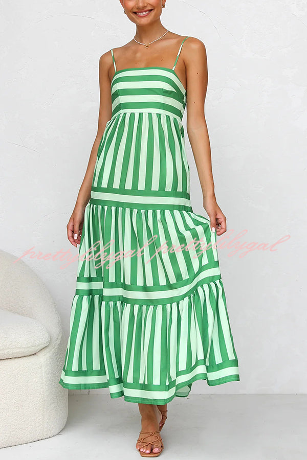 Beachy Dreams Striped Print Back Smocked Pocket A-line Slip Midi Dress