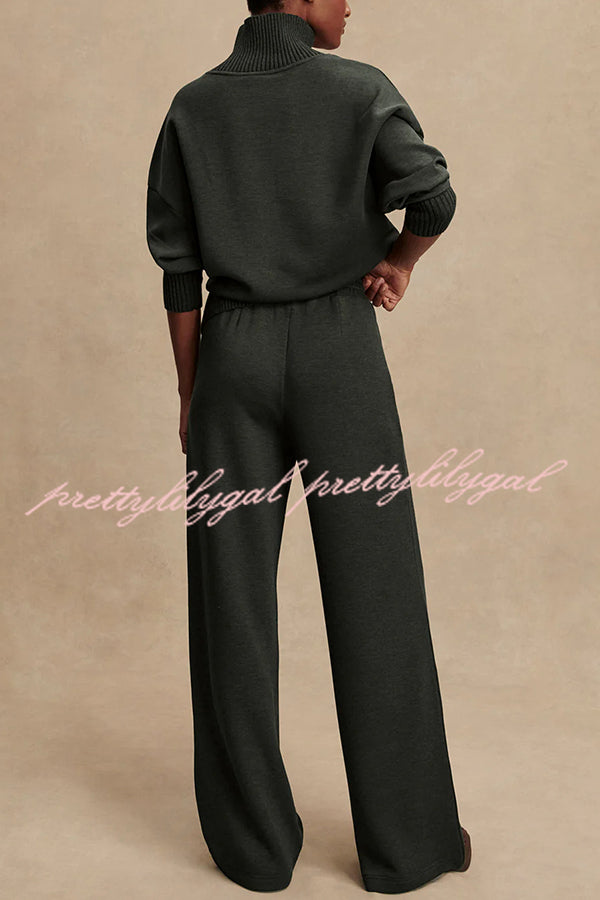 Barker High-Neck Long Sleeve Side Zipper Sweatshirt and Elastic Waist Pocketed Loose Pants Set