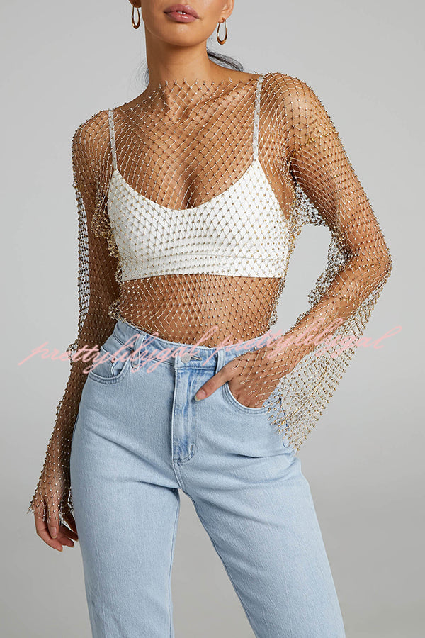 Best Layering Items Diamond Mesh Long Bell Sleeve Top