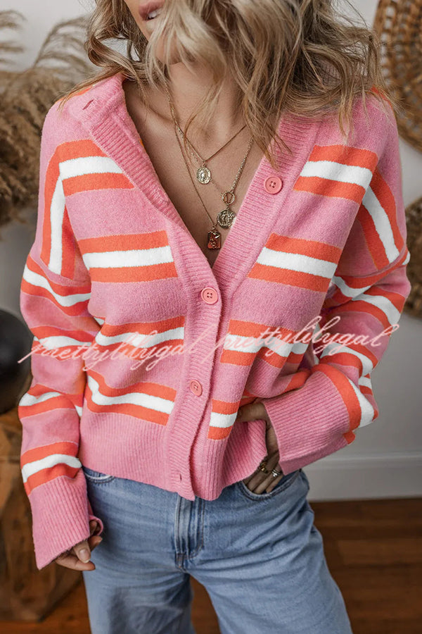 Colorblock Striped Knitted Long-sleeve Cardigan