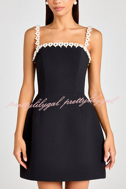 Lovers Kiss Pearl Trim Straps Pocketed Tulip Style Mini Dress