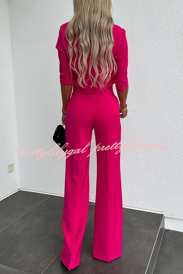 Luisa High Neck Half Sleeve Crop Top and High Rise Pocketed Flare Pants Set