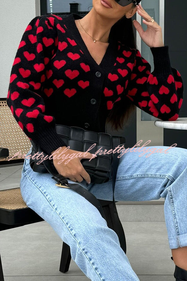 Cute Heart V-neck Long Sleeve Casual Knitted Cardigan