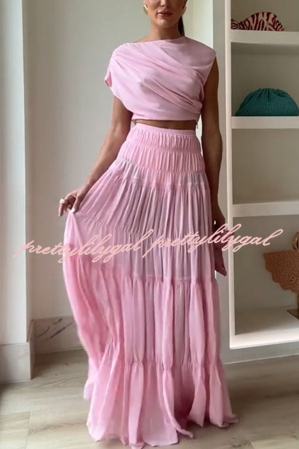 Stunning Chiffon Elastic Waist Layered A-line Maxi Skirt