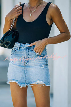 Ripped Frayed Pocket Denim Skirt