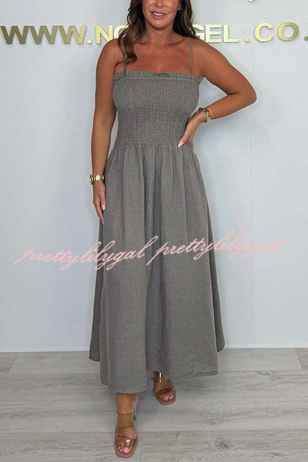 Solid Color Casual Short Jacket and Suspender Pleated Maxi Dress Set