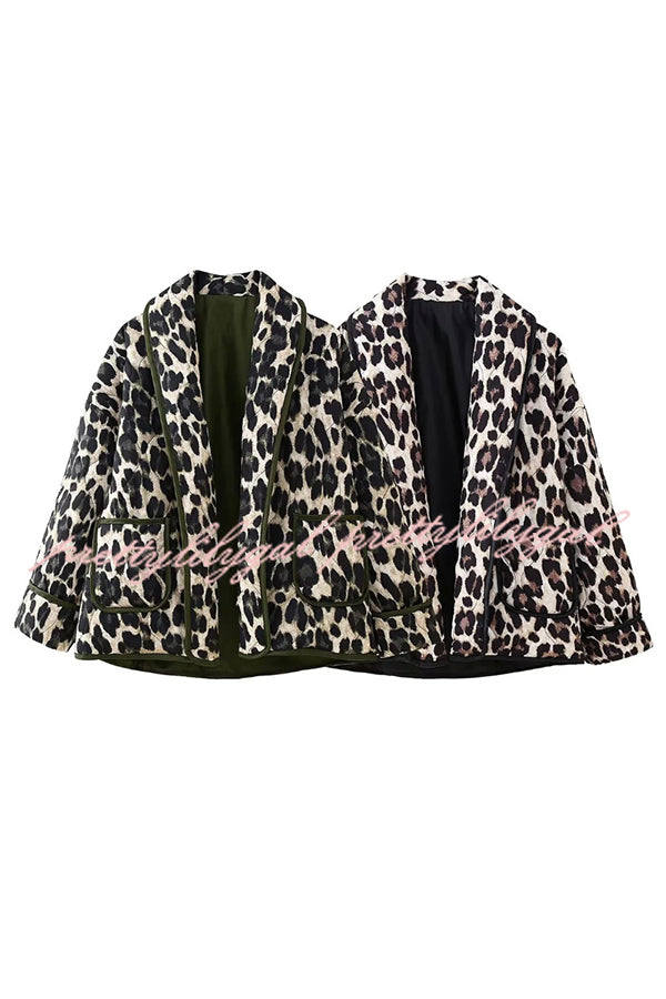 Leopard Print Loose Lapel Pocket Jacket