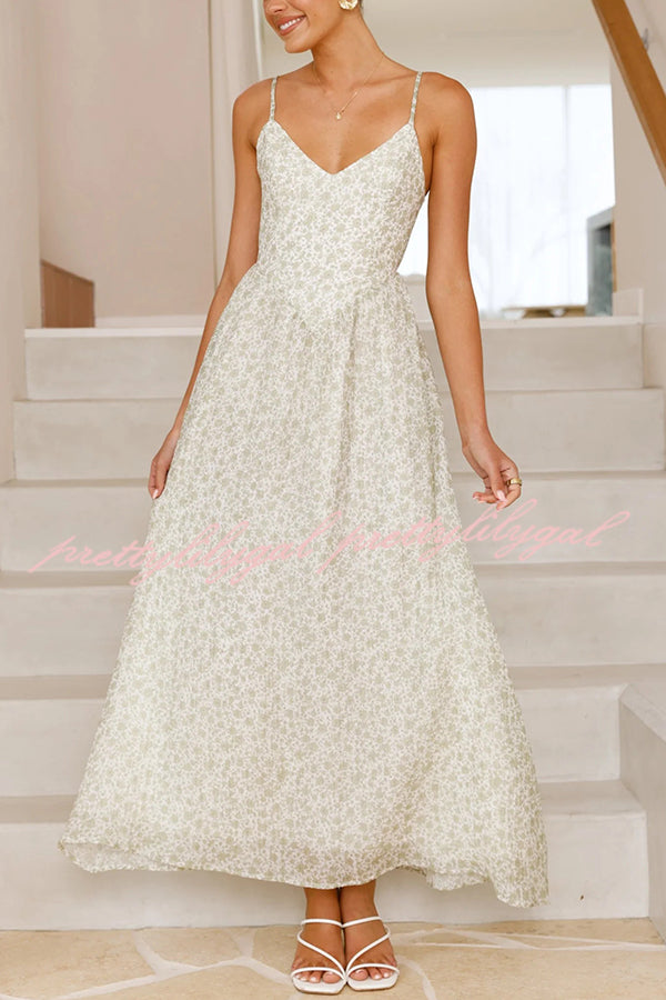 Floral Print V-Neck Sleeveless Back Tie Pocket Maxi Dress