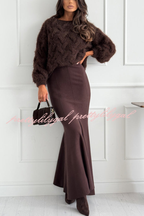 Caitlin Knit Stretch Fabric High Waist Fishtail Casual Maxi Skirt