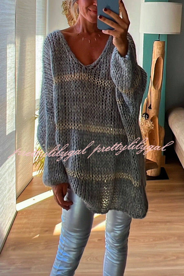 Autumn Brunch Knit Striped Colorblock Loose Pullover Sweater